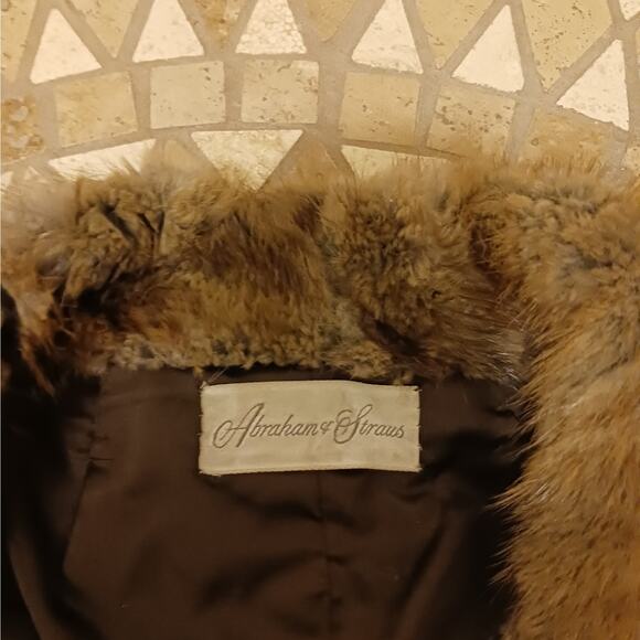 Thick Mink Fur Coat Sz M Brown Chevron Jacket Boxy Formal Wedding Winter Glamor - Picture 14 of 14